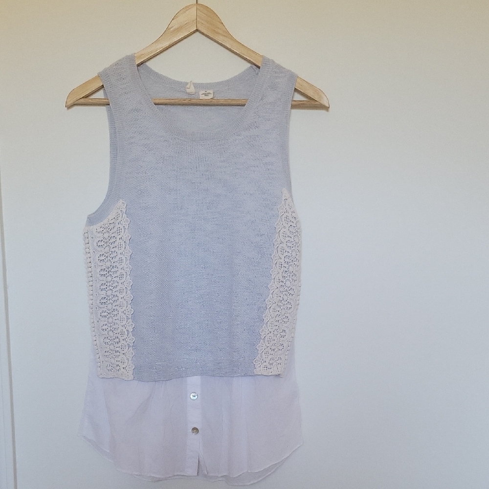 Moth Lace Detail Tank Top - Light Gray and White